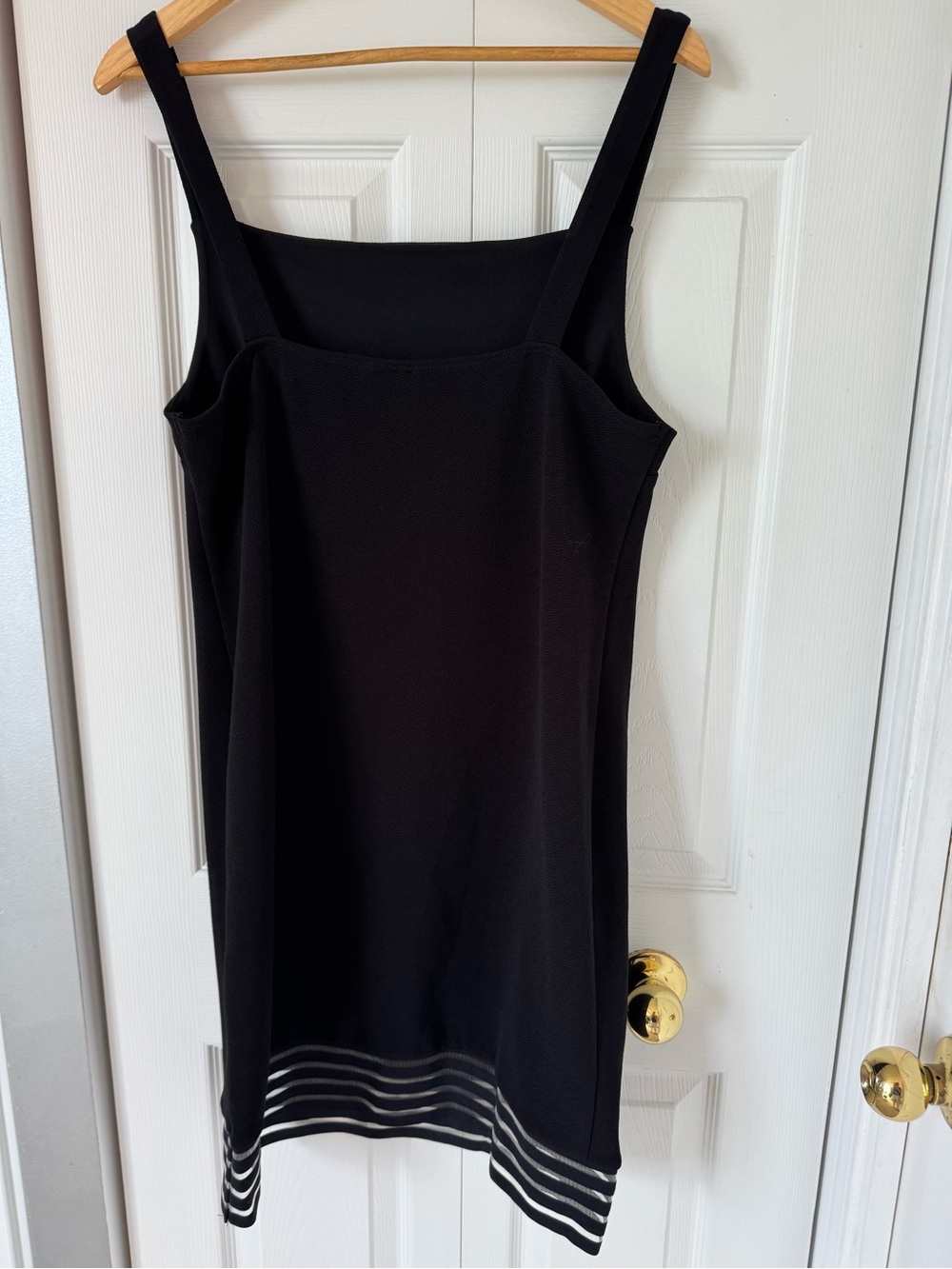 XL Classic Black Sleeveless Shift Dress with Striped Hem  slimming